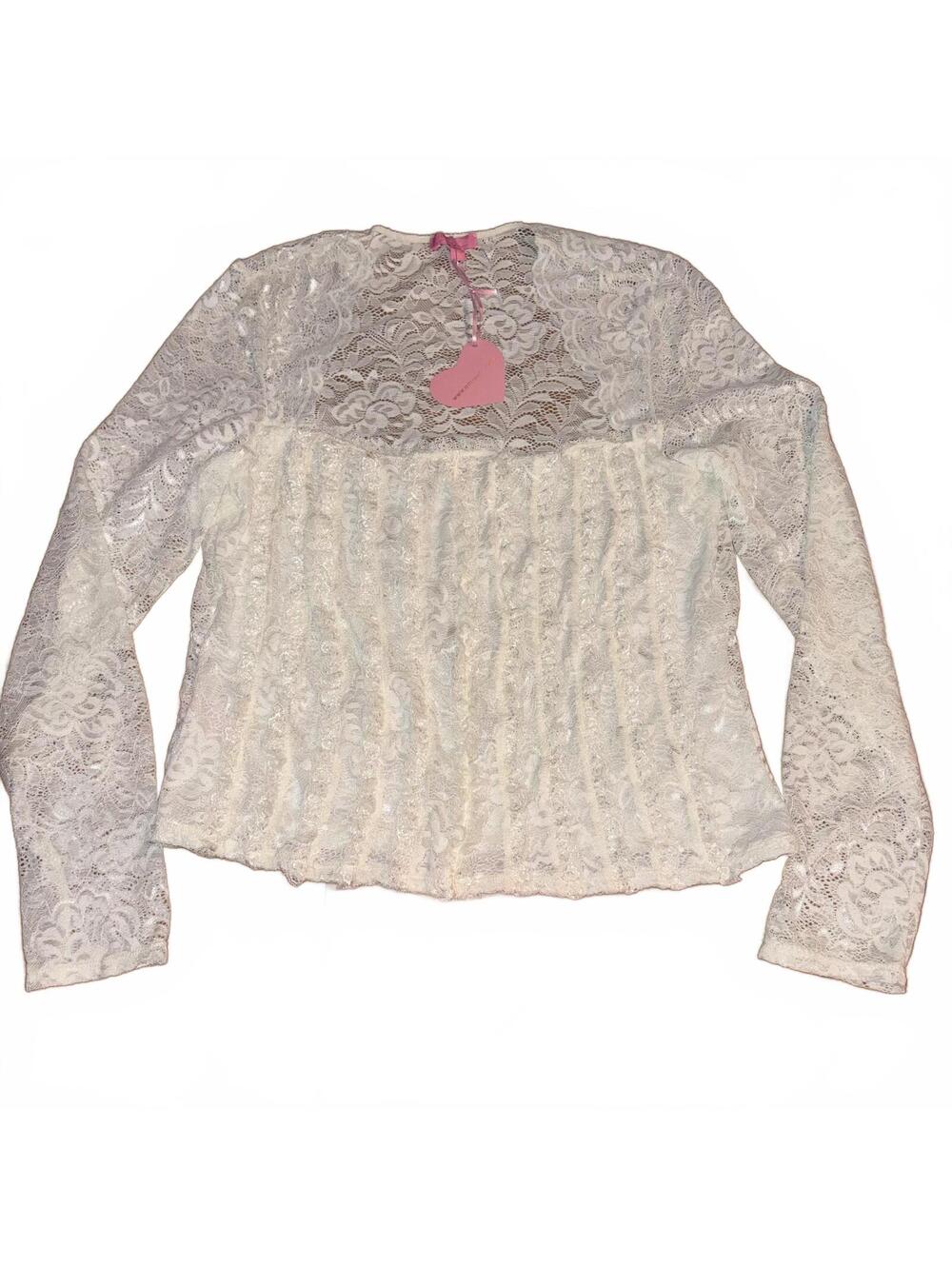 Sugar Thrillz Cream Lace Long Sleeve Top Square Neck Coquette Goth Fairy Boho 1X
